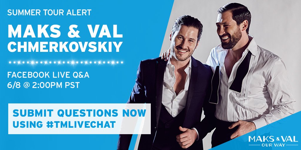 Ticketmaster's tweet photo. With their tour a week away, we go inside the studio tmrw w/ @MaksimC and @iamValC! 💃 Tweet questions w/ #TMLiveChat https://t.co/eddRvp0gsE