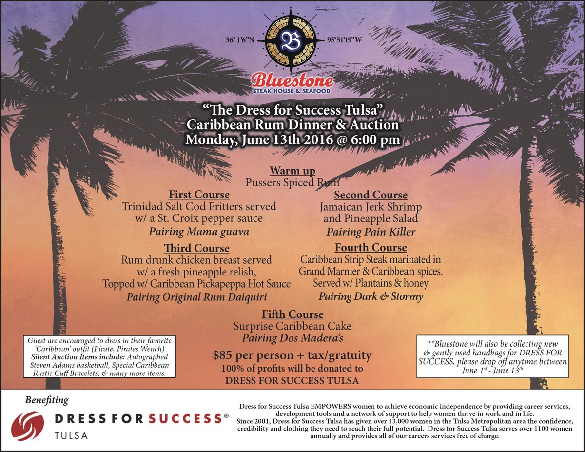 DFSTulsa's tweet image. On Monday, June 13th support our cause and enjoy a delicious Caribbean dinner! Call (918) 296-2889 for reservations!
