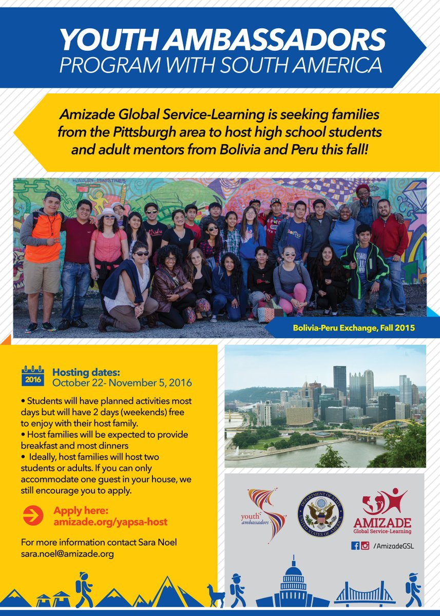 AmizadeGSL's tweet photo. Interested in meeting new cultures? Host a Youth Ambassador this fall. #YAPSA https://t.co/MYUybwbX9x #Pittsburgh https://t.co/OBhvlwXD47