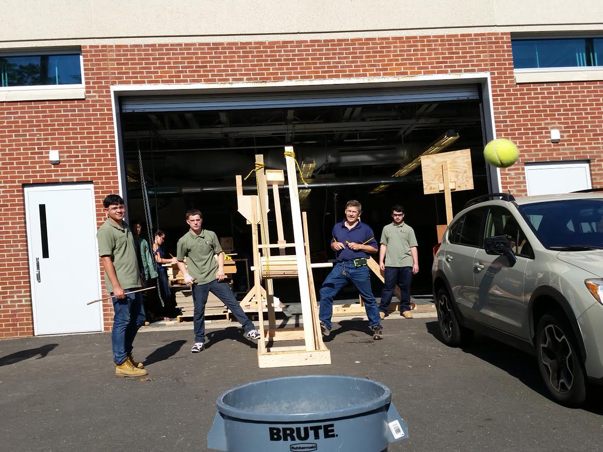 STEMStabile's tweet photo. Carpentry shop launched their STEM/Blueprint catapults today! #STEM  @WrightTechHS https://t.co/4I45SXIKiw