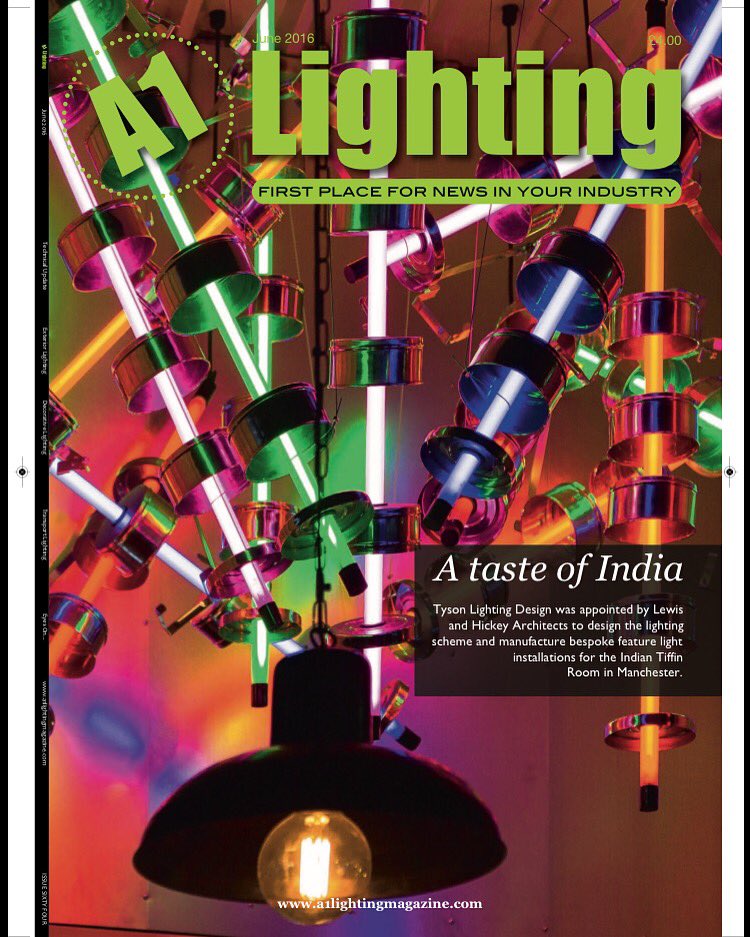 TysonLDesign's tweet photo. Great 2 see @Indtiffinroom @A1lightingmag #frontcoverhit #lightingdesign @TysonLighting @lukeartingstall @DrewTyson https://t.co/nyL5yiA8Eb