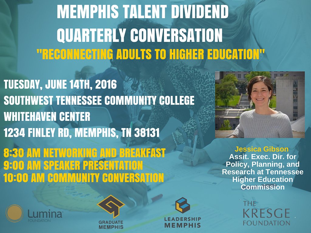 MTDmemphis's tweet photo. Join us! #QuarterlyConvo with @jessicagibsontnRSVP: https://t.co/ItIFasccfC
@kresgefdn @LuminaFound @TNHigherEd https://t.co/ay4V3t777O