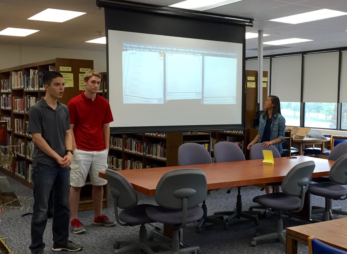 C_Ledley's tweet photo. Project Lead the Way seniors present their findings to a panel of judges.  Awesome ideas &amp; innovations! https://t.co/oM50UbCXX6