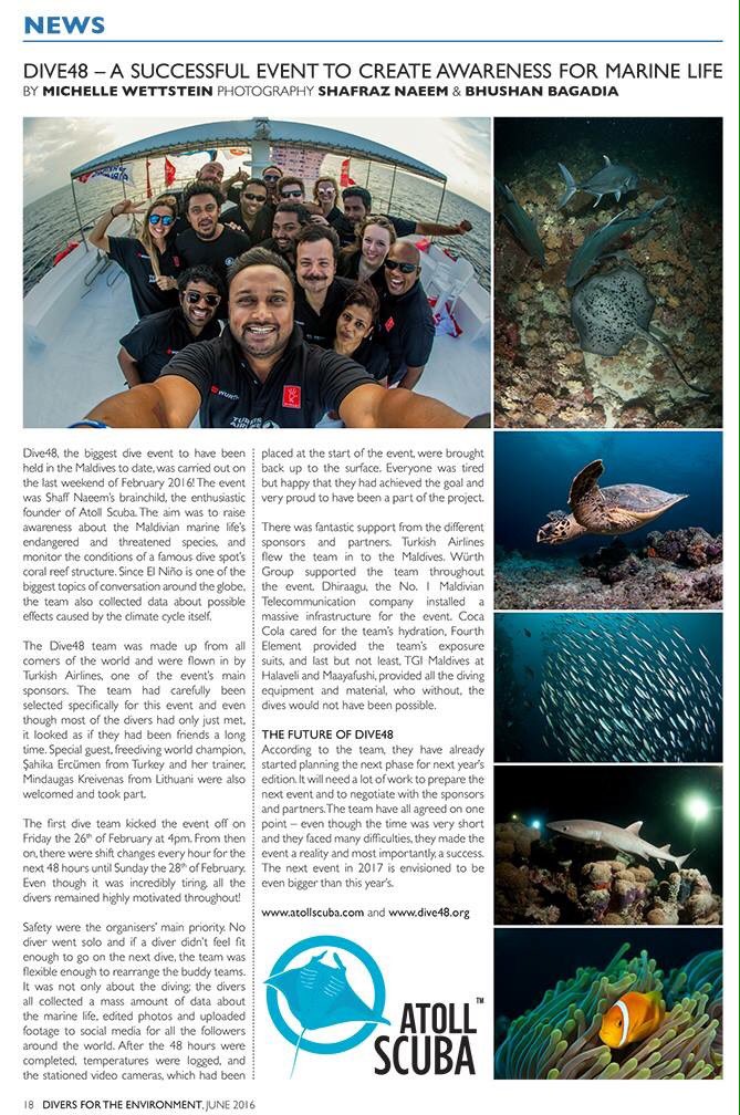 ShafrazNaeem's tweet photo. Article abt my #Dive48 event in latest issue of Emirates Dive Association magazine! @AmeerIUCN @AzMyst @ShafrazHafiz https://t.co/h8pjy8RMGL