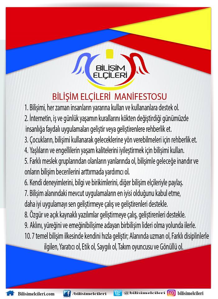 BİLİŞİM ELÇİLERİ TOPLULUĞUNUN AMAÇLARI VE MANİFESTOSU 1
#BilisimElcileri <a href="/bilisimelcileri/">Bilişim Elçileri</a>
