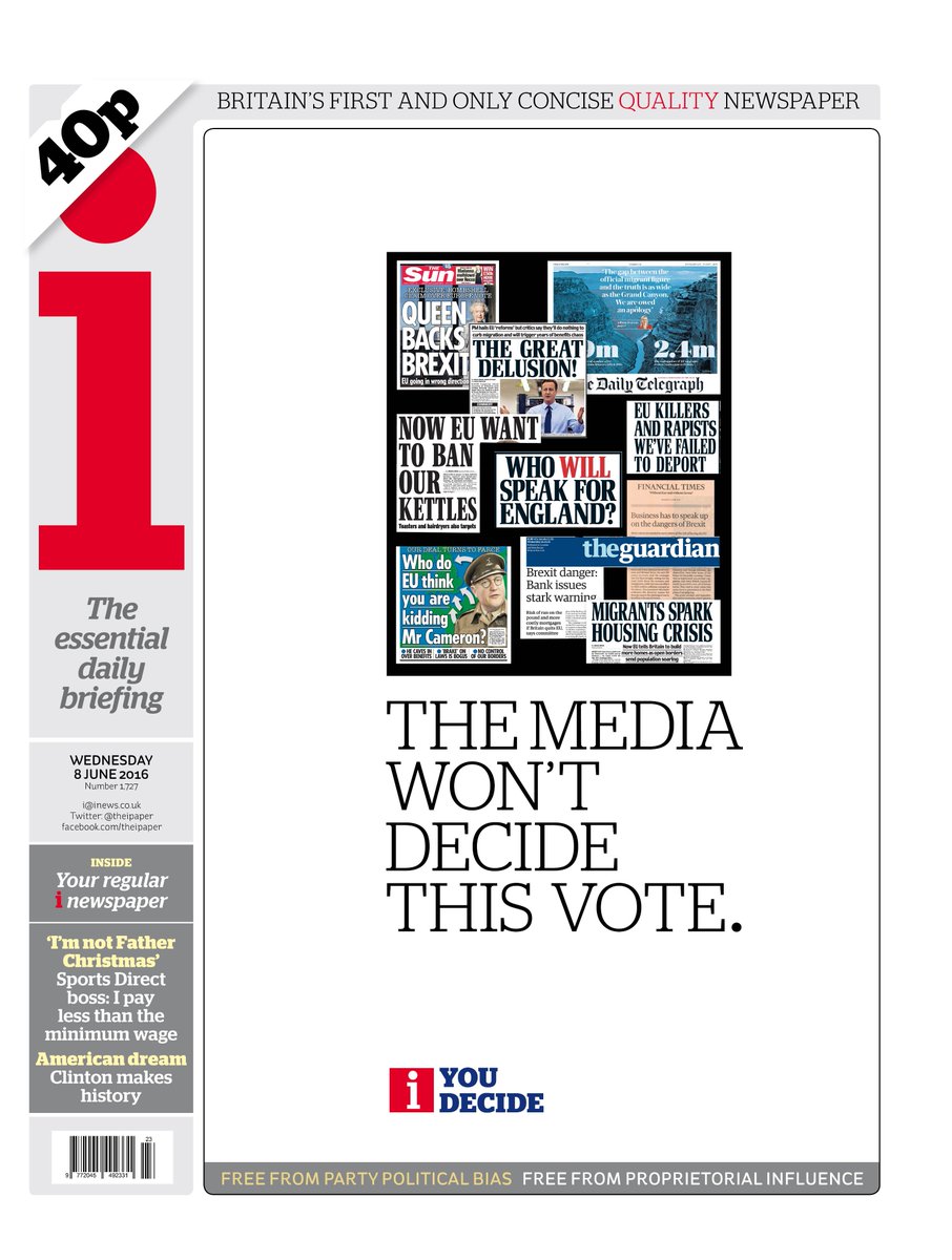 olyduff's tweet photo. Wednesday's front cover of i #idecide https://t.co/aw4OwNzp56