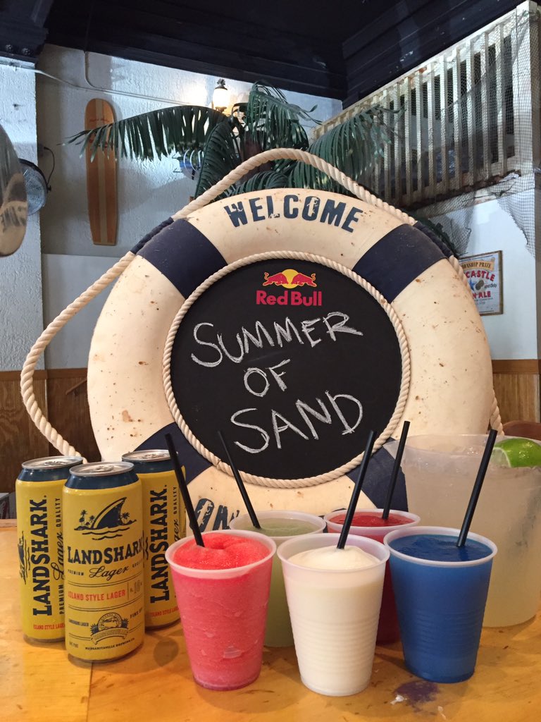 sandbarathens's tweet photo. Welcome to summer! 
$2 16oz Landshark
$2 frozens &amp; $3 Malibu Piña Colada
$5 Margarita pitchers Mon-Wed
#SummerOfSand https://t.co/KBjImc1JNI