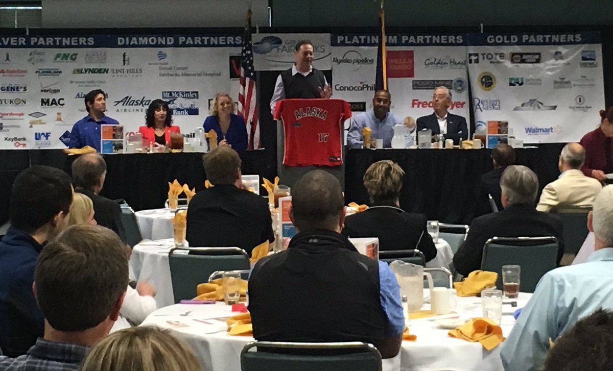 FBKSChamber's tweet photo. John Lohrke with Alaska Goldpanners is the guest speaker at the Chamber luncheon today. https://t.co/wdH3U4MUGk