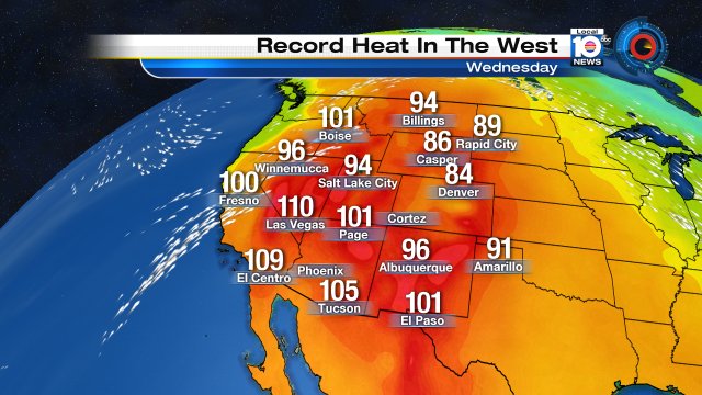 In the west, temperatures will reach 100+ degrees tomorrow.  That is above average for this time of the year! https://t.co/k7XDTnxuT1