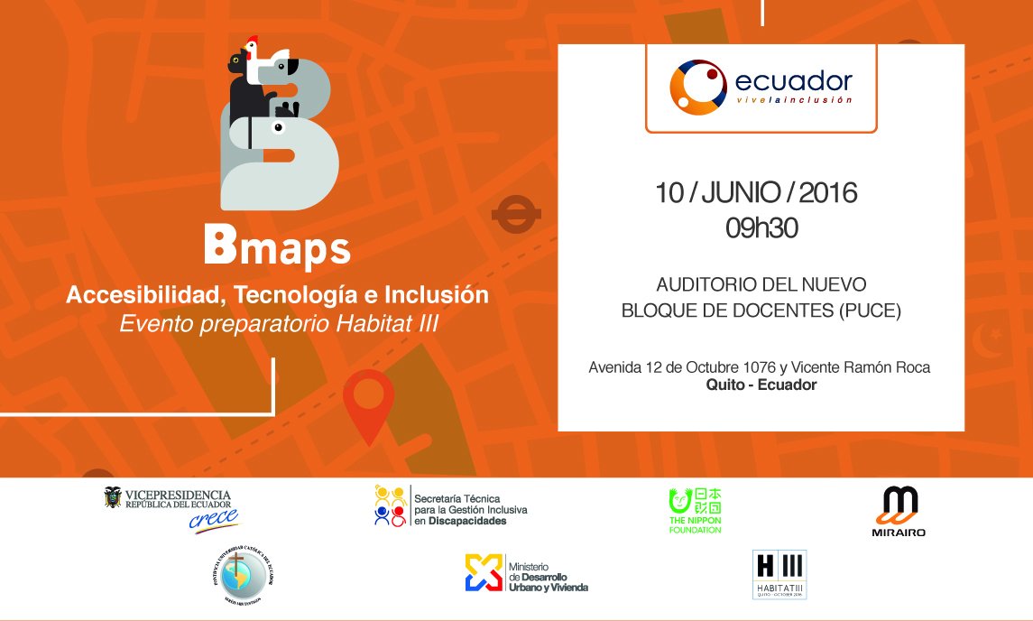 HabitatIIIQuito's tweet photo. Este viernes 10 de junio, a las 09h30, en la PUCE se presenta la aplicación móvil Bmaps, en el marco de #HabitatIII. https://t.co/osxPsvQpoL