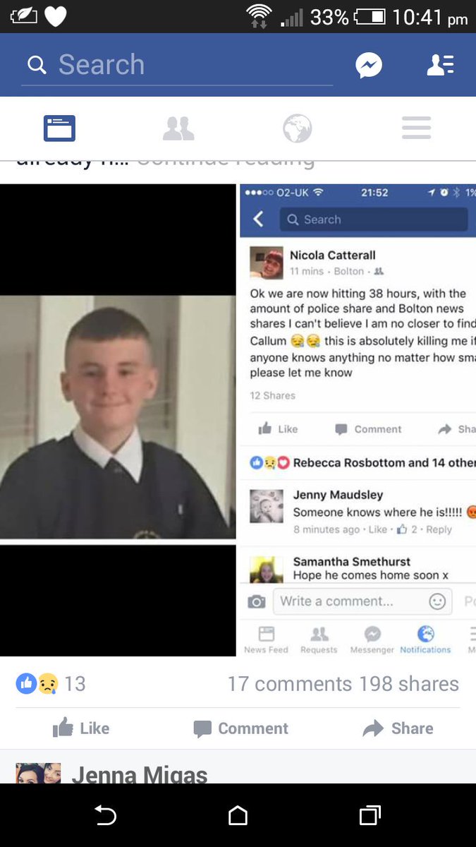Please people 're tweet. 
He is from Bolton but hasn't been seen for 38 hours! 
If you know his whereabouts - 101!!!