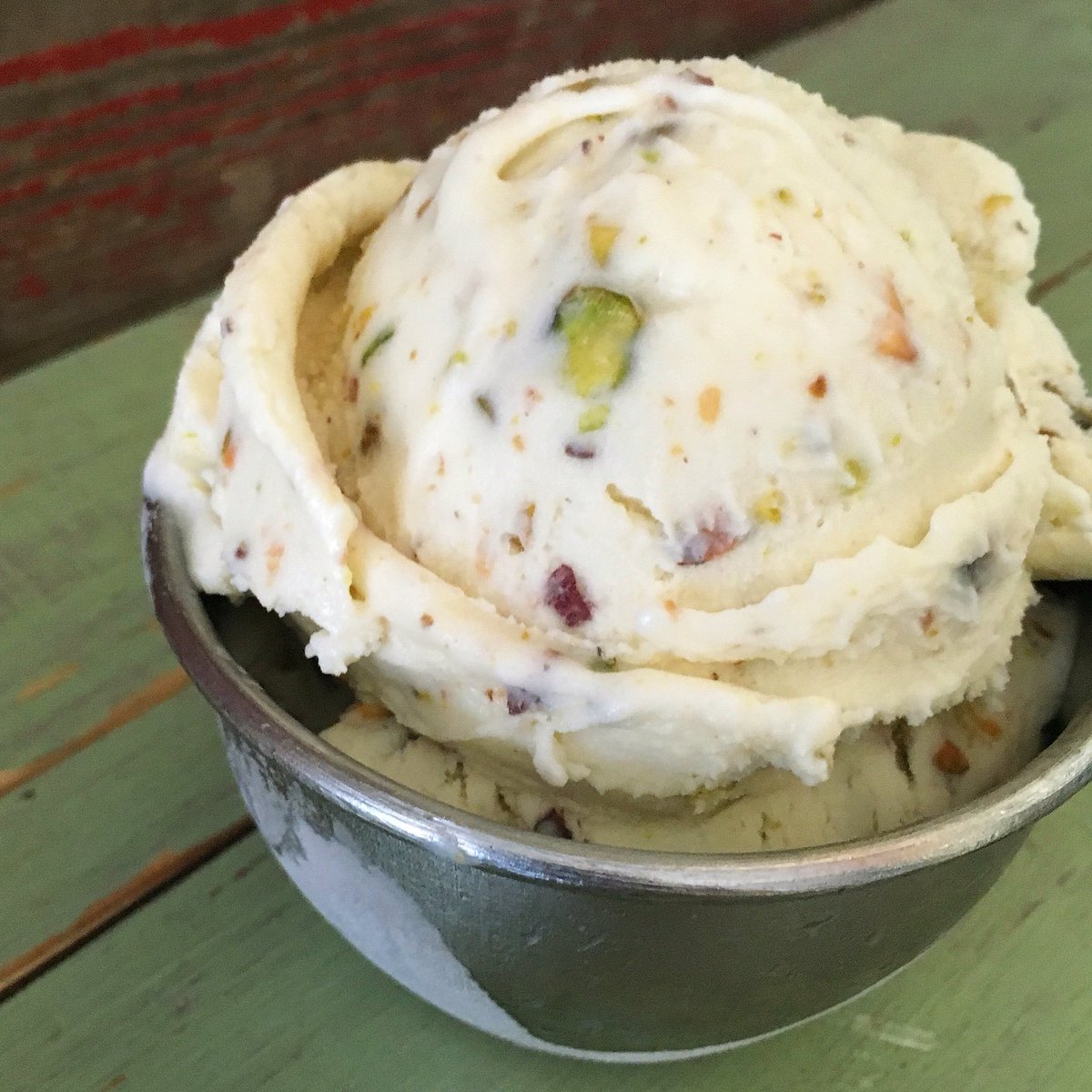 Orange Blossom Pistachio #homemade #icecream. Exotic. Refined. Fantastic. Open 5-9 both locations.