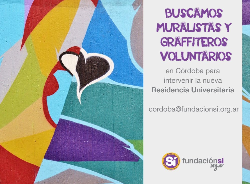 FundacionSI_CBA's tweet image. Si sos muralista o graffitero, ¡TE ESTAMOS BUSCANDO! 
Para sumarte escribinos a: cordoba@fundacionsi.org.ar