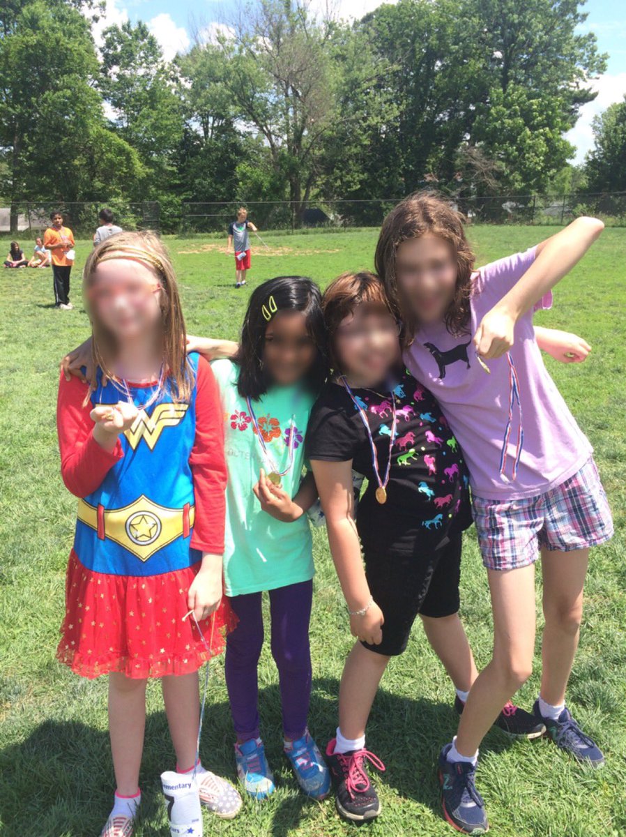 MsWlosz's tweet photo. Had a blast today at AES #FunRun!👣👣Here are some 4th gals showing off medals!🏅#TQtweet #skippingthegymtonight 😎💦🌟 https://t.co/bCtFEkd1ua