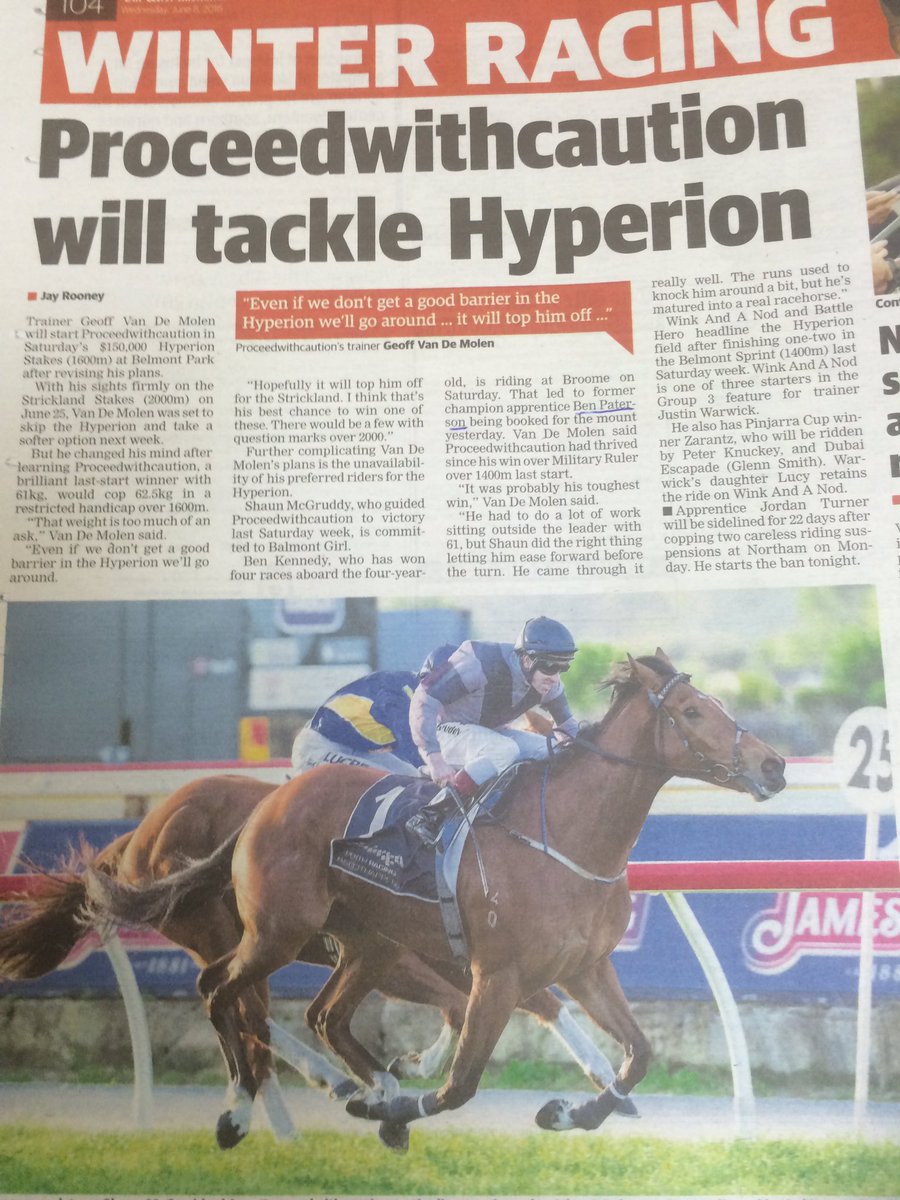 AdamMcGrath89's tweet image. Pumped to see B. Paterson on one of my fav horses, Proceedewithcaution this Saturday. Group 3 Hyperion #happymanager