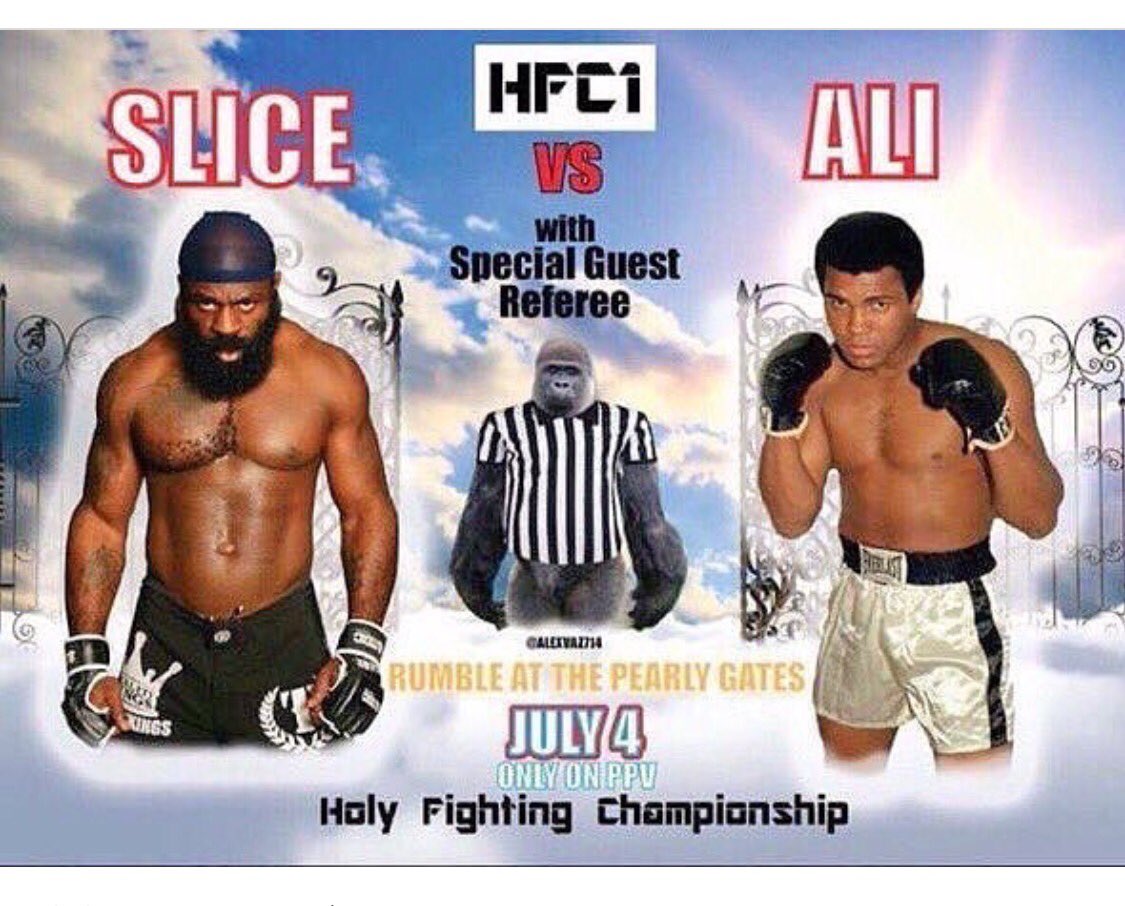 klua11's tweet photo. A true super fight!!! #rumbleatthepearlygates #KimboSlice #MuhammadAli #HFC1 #RSEN #RIP https://t.co/foL7gVlLkk