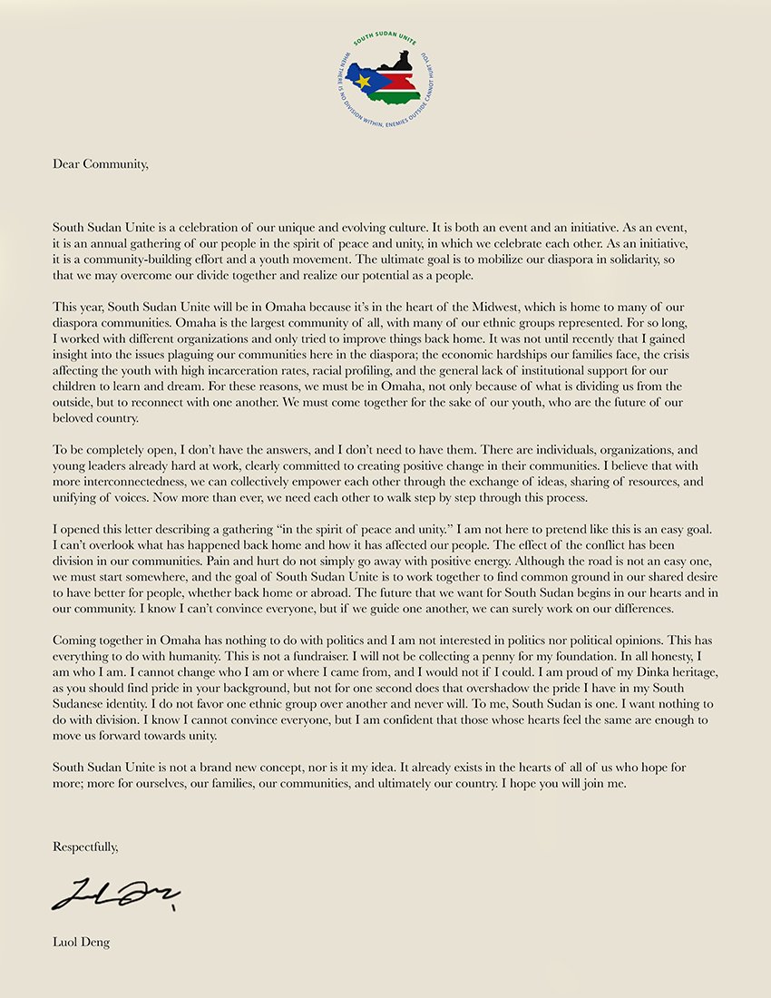LuolDeng9's tweet photo. A letter I wrote about South Sudan Unite. https://t.co/SDC9UiHszk
