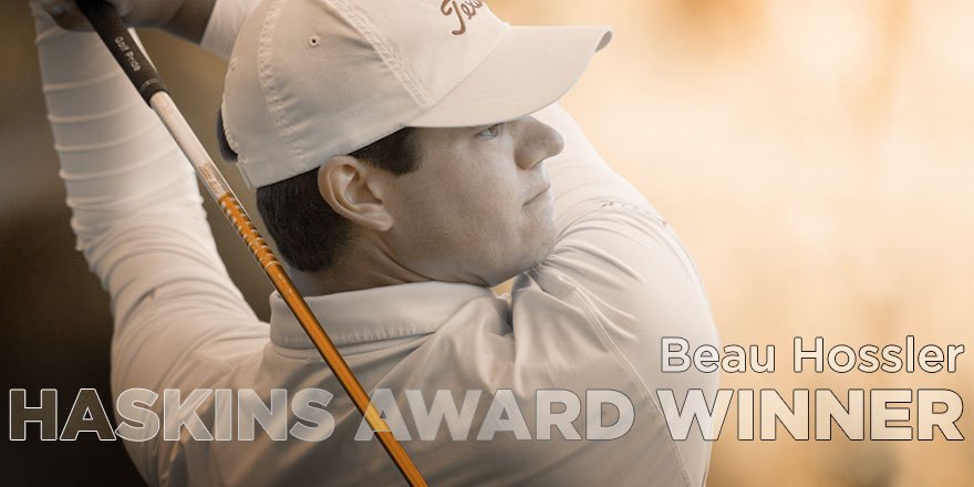 TexasMGolf's tweet image. BEAU HOSSLER wins the 2016 Haskins Award, the 1st Longhorn since 1997 and 5th in Texas history #HookEm @beauhossler