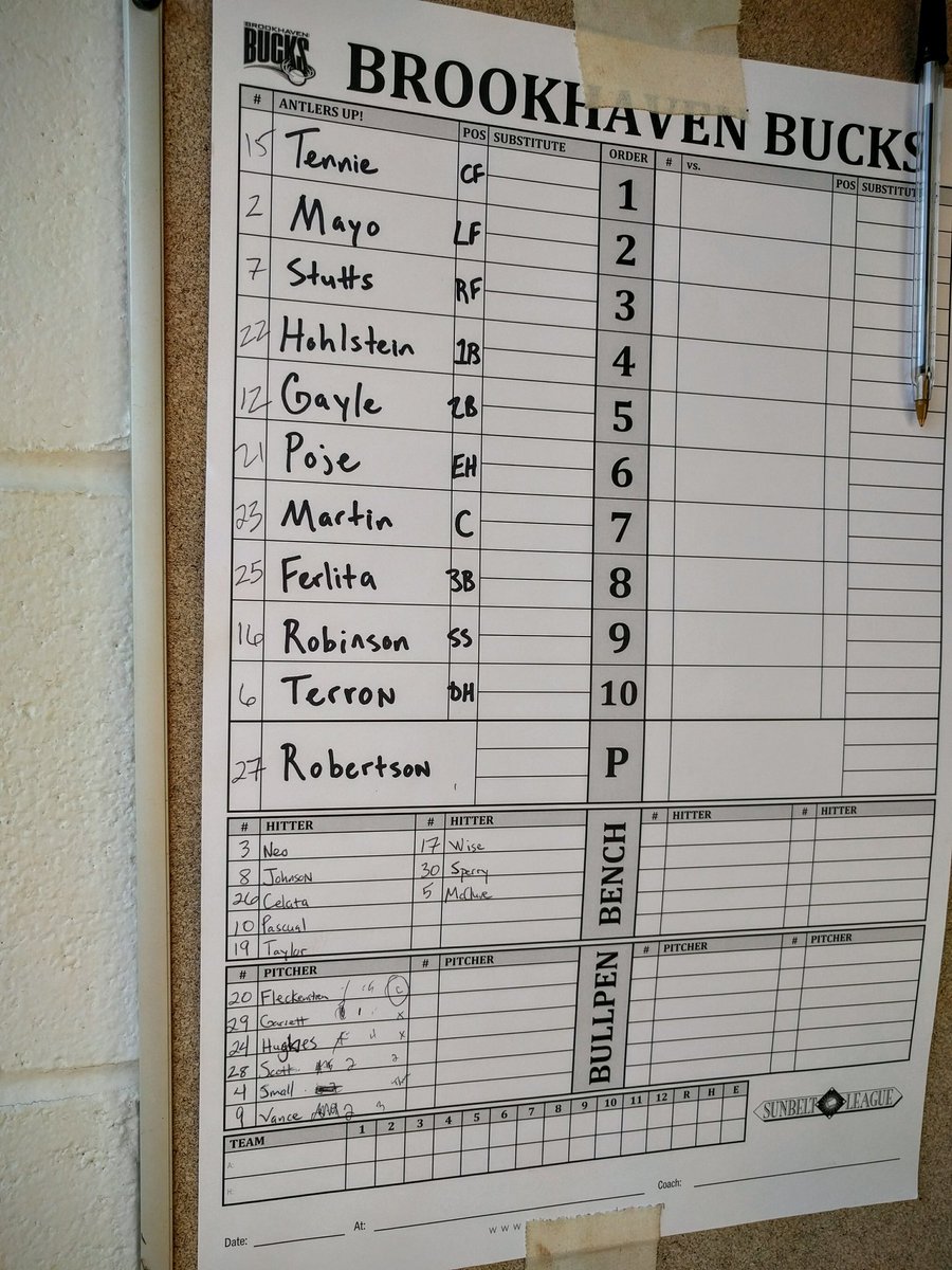 BrookhavenBucks's tweet photo. Your @BrookhavenBucks lineup vs. @SunbeltPats. #AntlersUp @SunbeltBaseball https://t.co/6oukYtN4MN