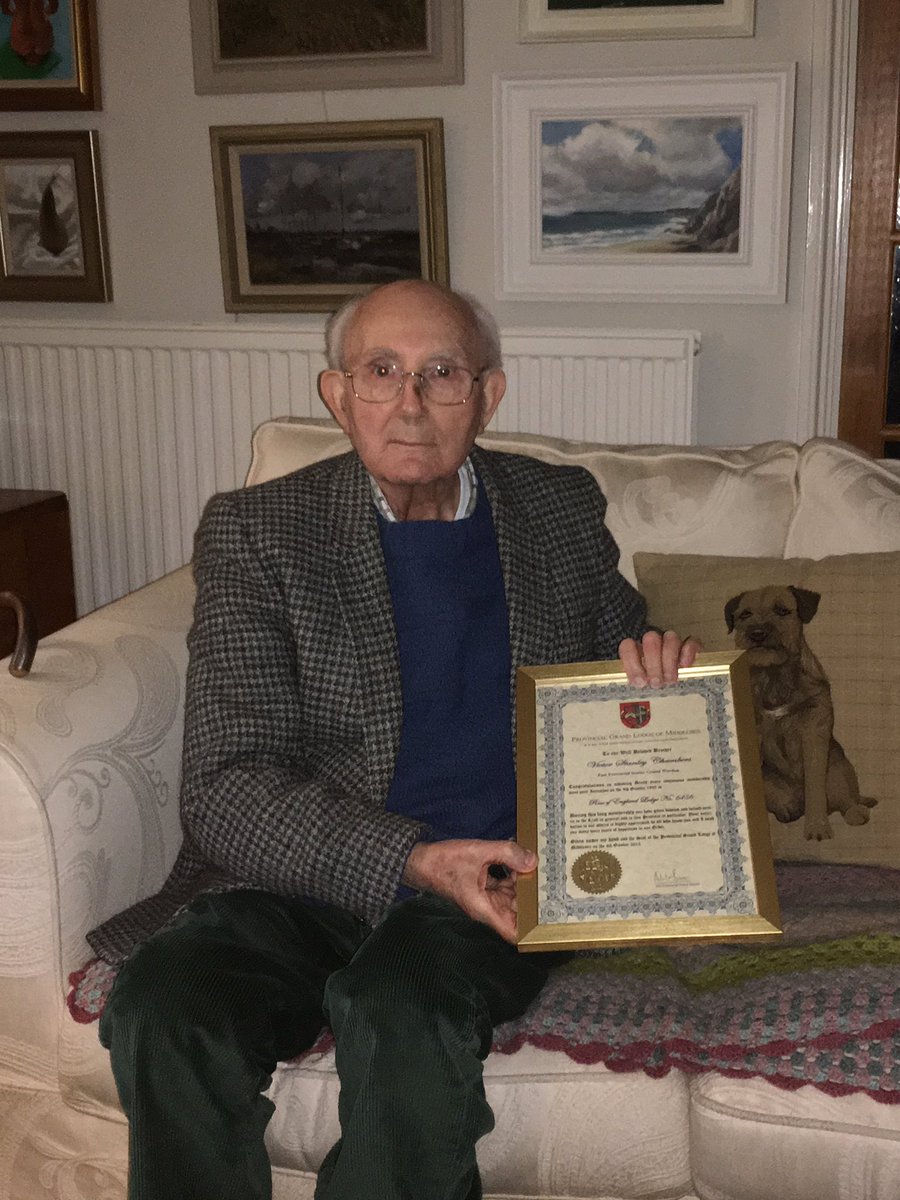 ROEL6456's tweet photo. W. Bro Vic celebrates 60 years of being a freemason. Congratulations! #middlesexmason #freemasonry #dedication https://t.co/OtmTMunuDc