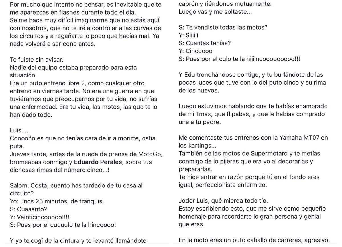 Madridismoreal's tweet photo. Los pelos de punta con la carta de @lluiscosta9 a Luis Salom. 

Descanse en paz... https://t.co/OHIrqWGt01