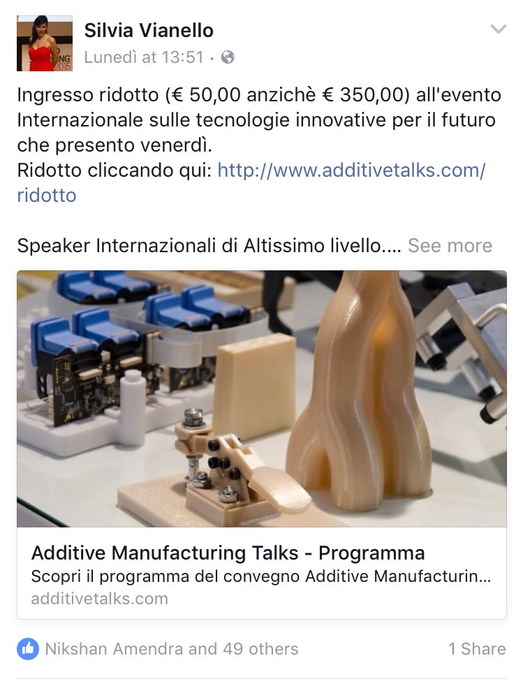 ssilvia13's tweet image. Ingresso 50,00 anzichè € 350,00 all&apos;evento sulle tecnologie innovative  #additivetalks
additivetalks.com/ridotto