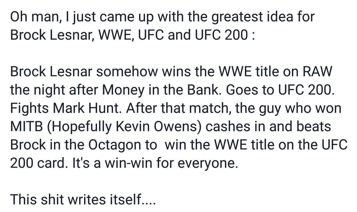 Michael__Gaspar's tweet photo. #WWE #MITB #BrockLesnar #UFC200 #UFC #arielhelwani #DanaWhite #MarkHunt #ShitWritesItself https://t.co/Zi21VN9pcu
