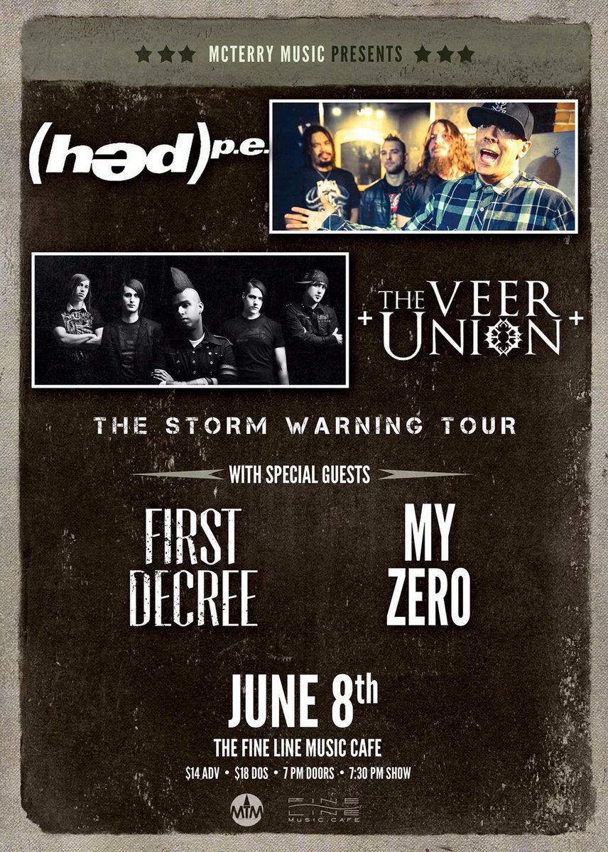 ShoutOutMN's tweet photo. Tomorrow night @FineLineMusic its @hedpe &amp; @TheVeerUnion #TheStormWarningTour w/ @FirstDecreeBand #MyZero 7:30pm https://t.co/oZOUvVdwlv