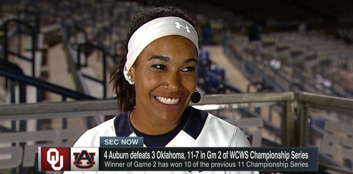 SECNetwork's tweet image. Jade Rhodes is still smiling after Game 2.
 
#WCWS Walk off wins are the best wins ... right, @Auburn_Softball?