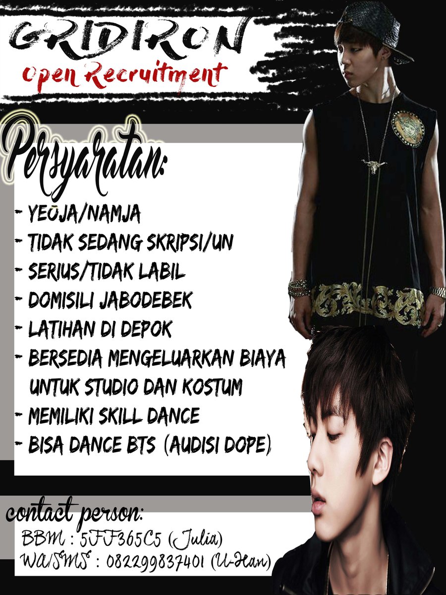 [HELP RT] Hello we're GRIDIRON looking for Jin and Jimin position^^ wanna join us? please check this pict&gt;&gt;