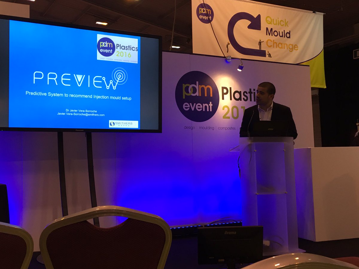 SmithersRapra's tweet photo. Dr Javier Vera-Sorrosche of @SmithersRapra presenting at #PDM2016 on injection mould set up optimisation and PREVIEW https://t.co/5tTz3I2hg8