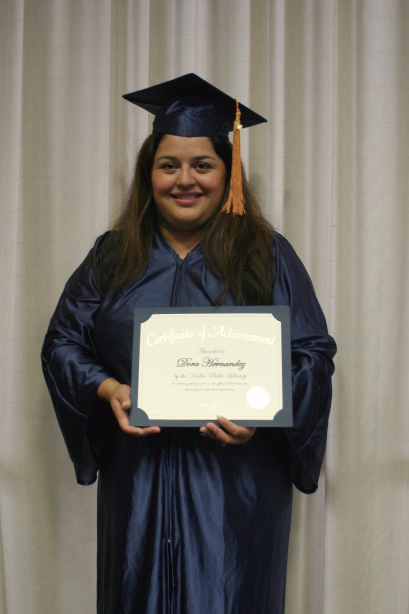 literacy_1515's tweet photo. What's #DPLGED graduate Dora up to? Student @DCCCD w a 4.0 GPA. You go girl! #GEDGradDay #GEDOpensDoors https://t.co/apD3aOJ2ba