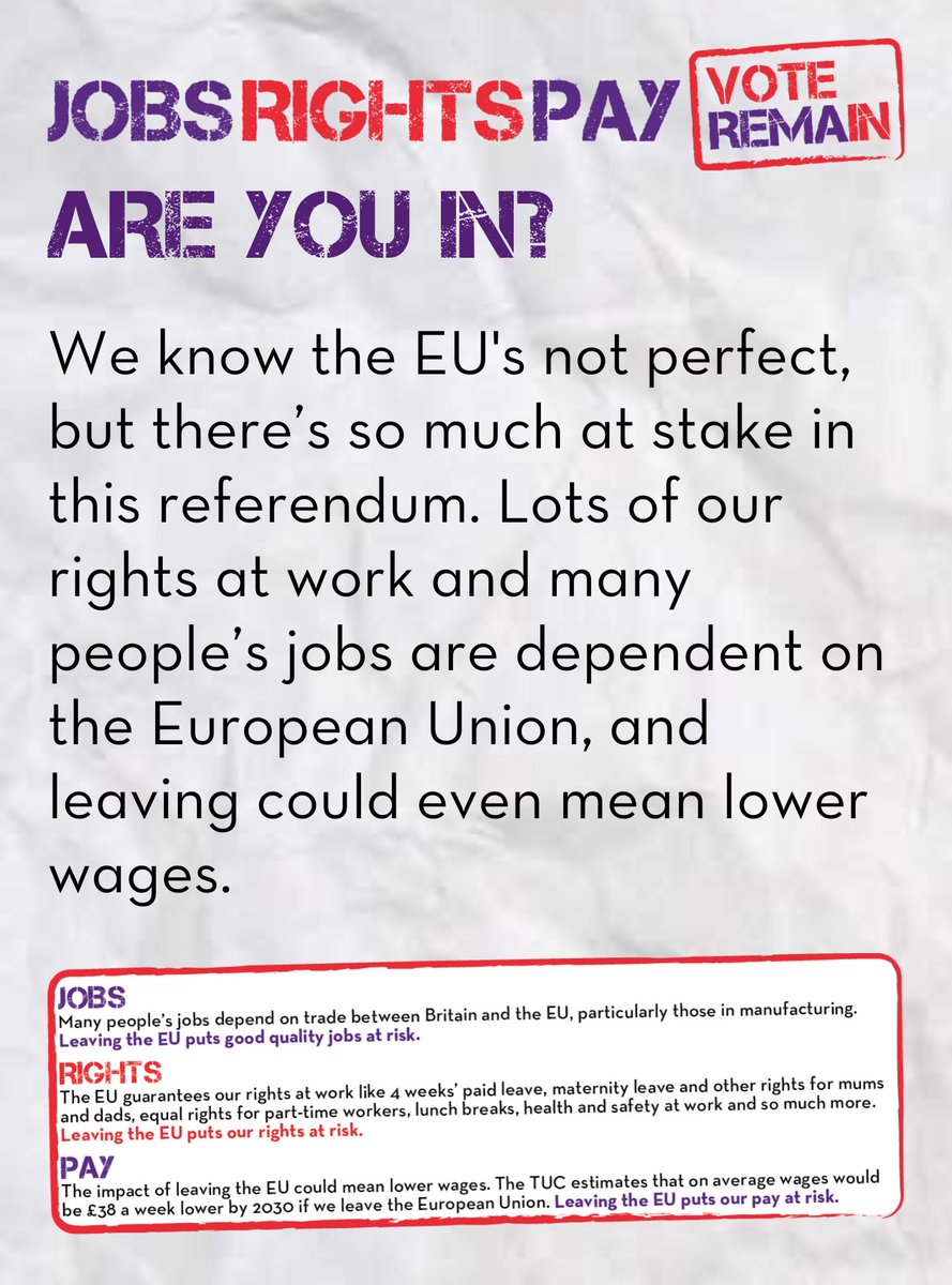 Jobs, Rights, Pay are you in?
#LabourIn 
RT if you agree with <a href="/unionstogether/">unionstogether</a> and <a href="/jeremycorbyn/">Jeremy Corbyn</a>