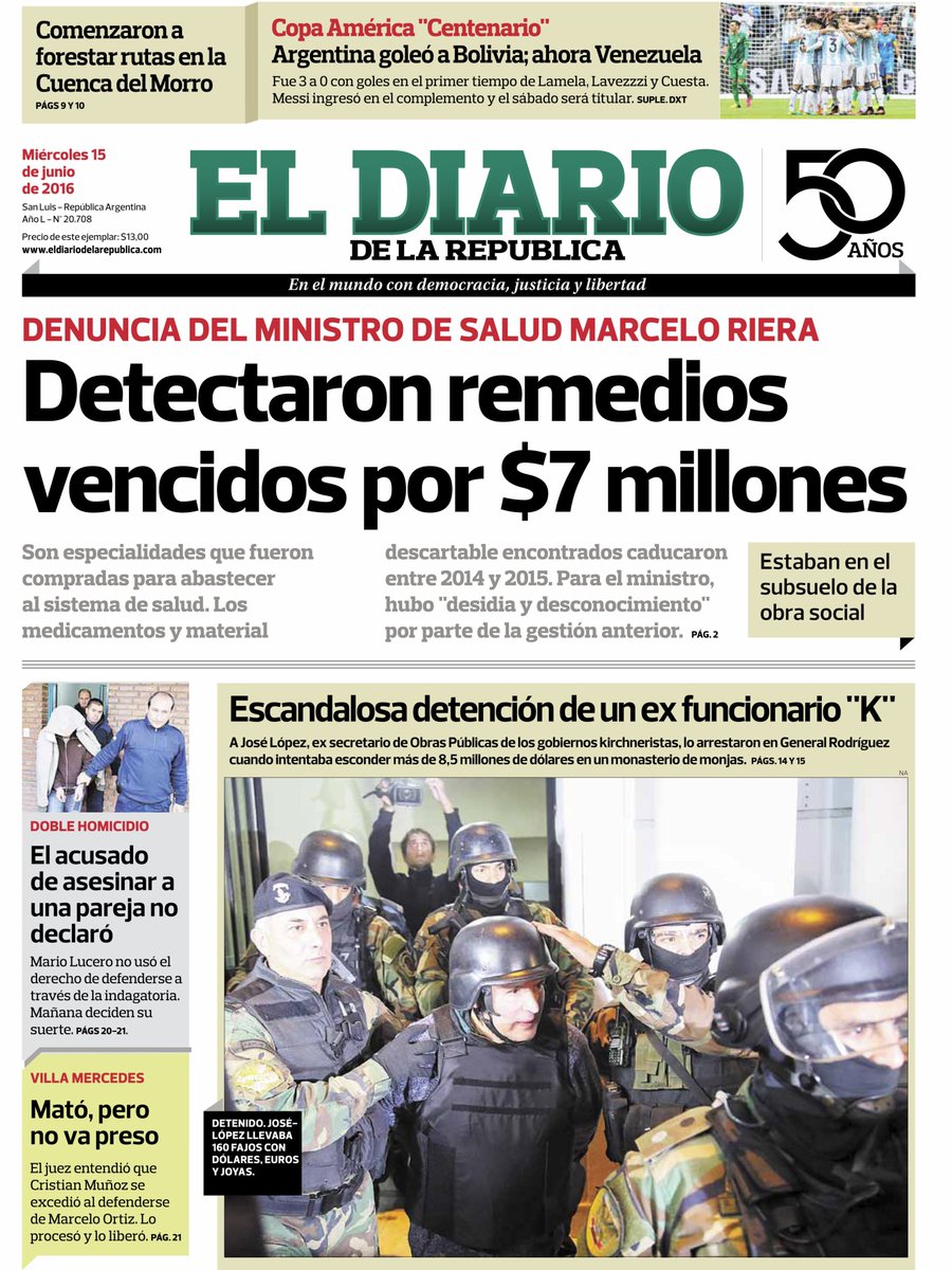 ElDiariodelaRep's tweet photo. ¡Buen día para todos! En #SanLuis 5 grados. Estos son nuestros títulos: https://t.co/VAwwyfYW7G