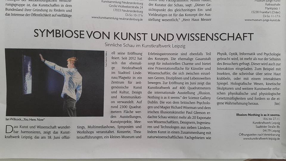 New press coverage von Zeitkunst #Illusion #Leipzig #Art #Science #just3days