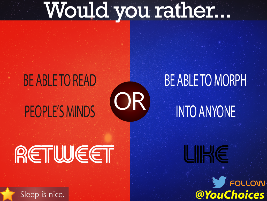 YouChoices's tweet photo. Would you rather... https://t.co/09oixkTmDW