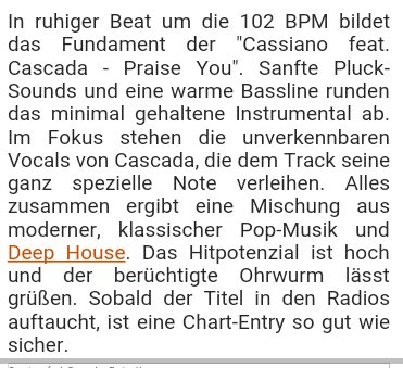 Neuer Bericht über #PRAISEYOU 😄👍❤ <a href="/cascada_music/">Cascada</a> 
und den Ohrwurm hab ich auf jedenfall 😀❤
➡dance-charts.de/201606147339/c…