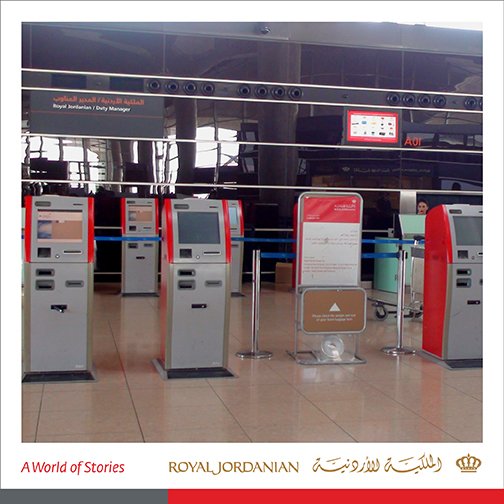 RoyalJordanian's tweet photo. Choose your seat & complete your check-in procedure by using our self check-in kiosks available at @QAIAirport. https://t.co/F7qt1BbrZa