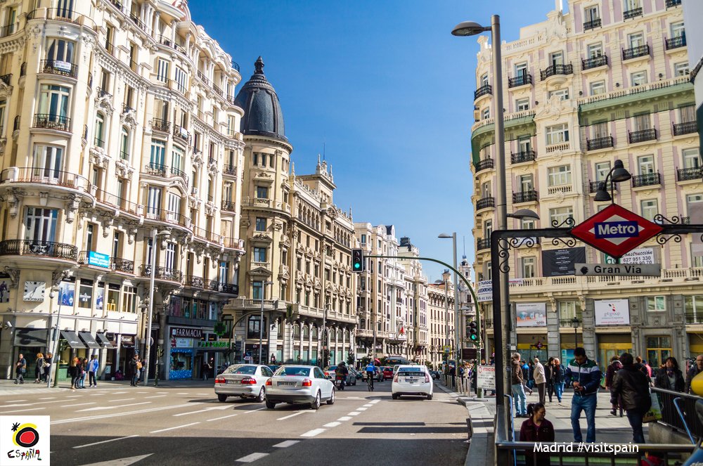 Spain Gran Via The Most Popular Thoroughfare In Madrid Ready For End To End Visitspain Visita Madrid
