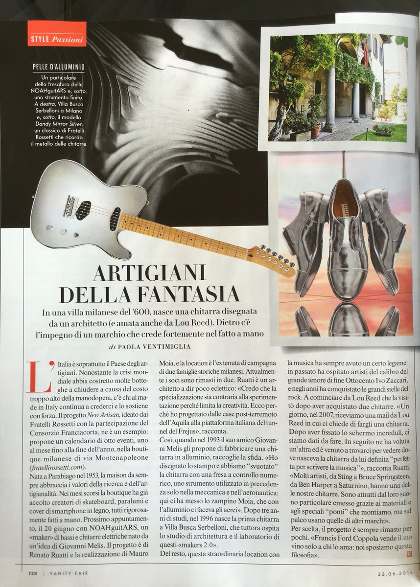 Proud and happy for the whole <a href="/noahguitars/">RenatoRuatti</a> and <a href="/FrRossetti/">Fratelli Rossetti</a> family this week on <a href="/VanityFairIt/">Vanity Fair Italia</a>  #Noahguitars