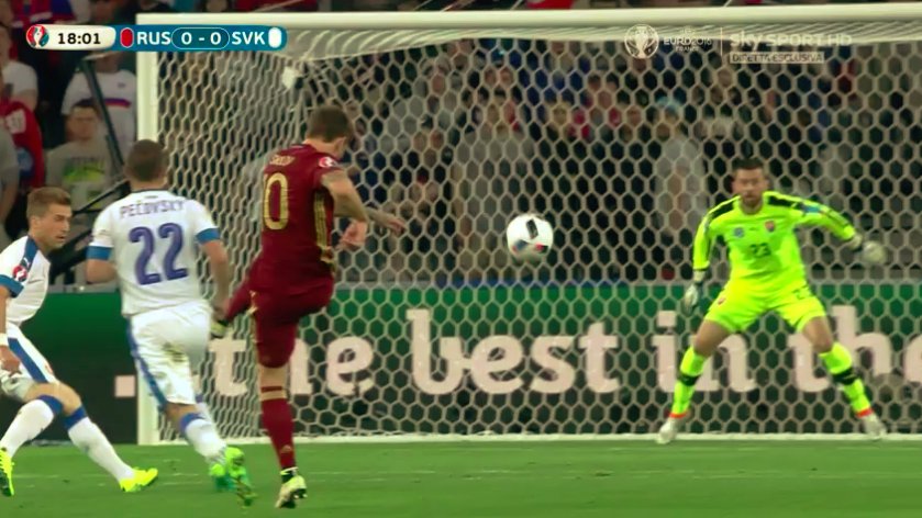 SkySport's tweet image. Bella verticalizzazione della #RUS ma #Smolov dal limite calcia malissimo e spreca una buona chance #SkyEuro2016