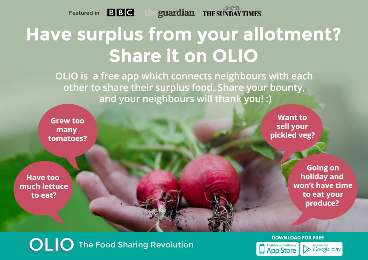 Olio_ex's tweet photo. Attention food growers. If you have #surplus fruit, veg, herbs in your #allotments why not share on OLIO! #zerowaste https://t.co/6h0xSNpuVD