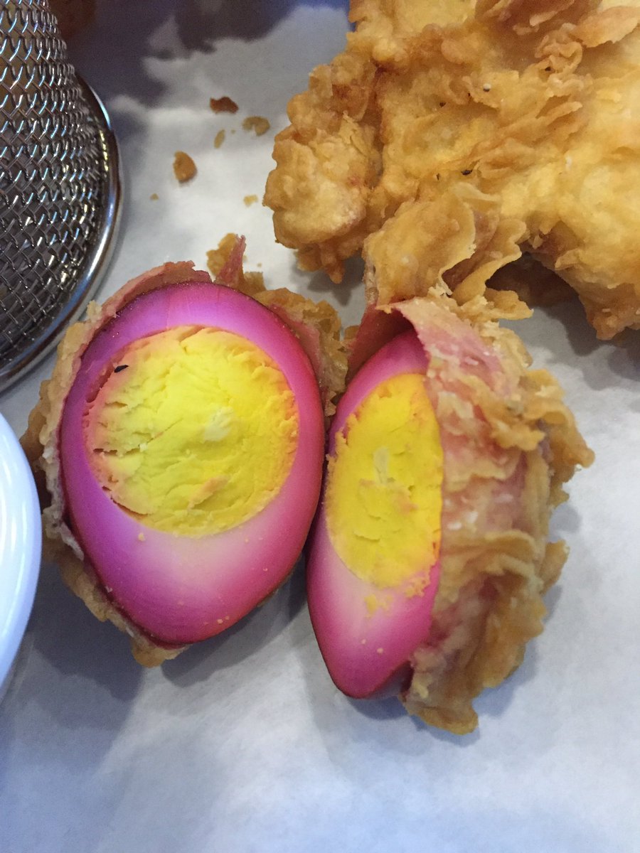 tlresh's tweet image. Deep fried red beet eggs?  Sure why not. @andrewzimmern ever had these?