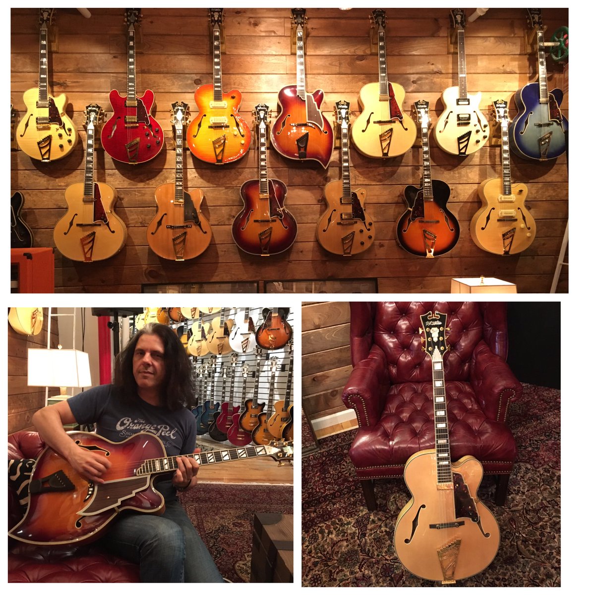 Such fun visiting D'Angelico's NYC showroom of reissued historic guitars. Played many beauties, left w a hot blonde👌