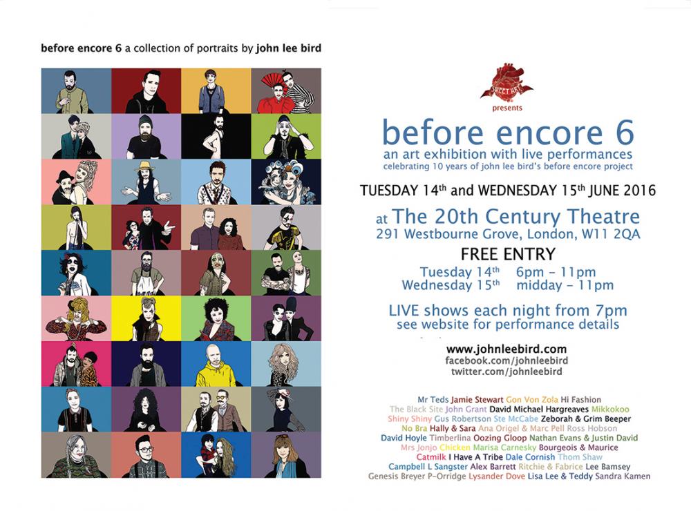 20thCT's tweet photo. @johnleebird presents: BEFORE ENCORE 6. Art Exhibition with Live Performances. 14 &amp; 15 June. https://t.co/D7OOspr2s7