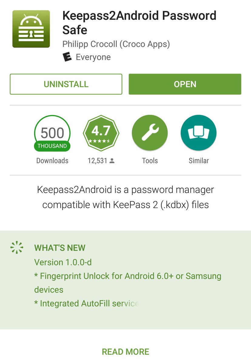 hpsaturn's tweet image. last update of #Keepass2Android have fingerprint support play.google.com/store/apps/det…
