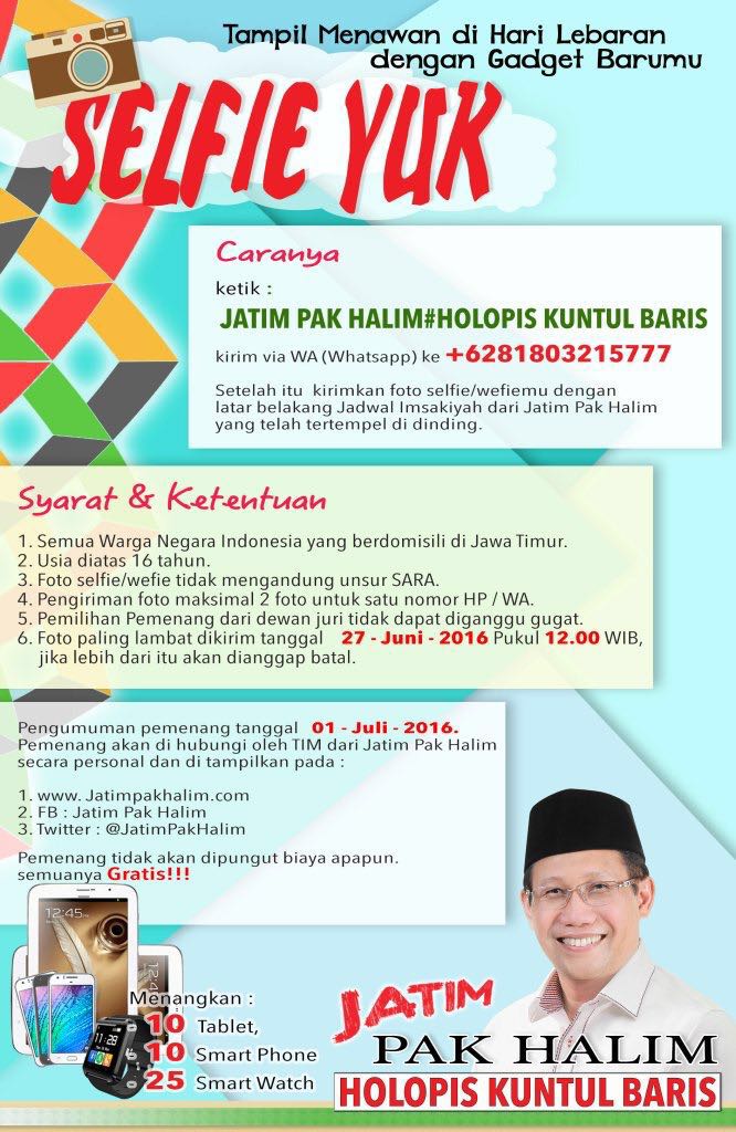 Buruan, Selfie Dapat Table, Smart Phone Dan Smart Watch
jatimpakhalim.com/selfie-yuk/ #politik