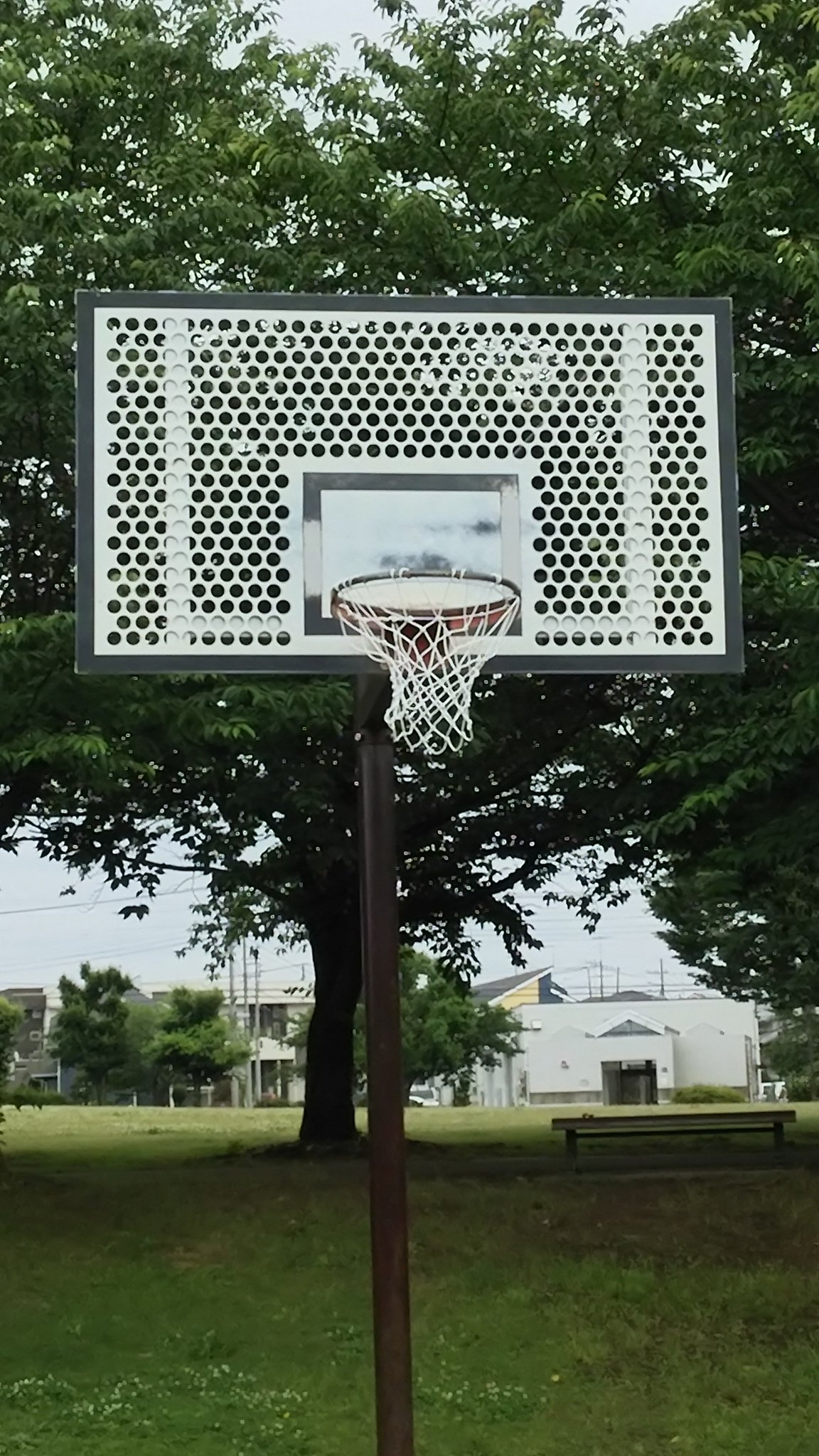神奈川県寒川町 さむかわ中央公園自由広場兼調整池のバスケットゴールが復旧しました ゴールネットの老朽化に伴い 長いことご不自由をおかけしましたが 本日交換を終えました 汗を流して思う存分お楽しみください 都市計画課 みどり国県担当