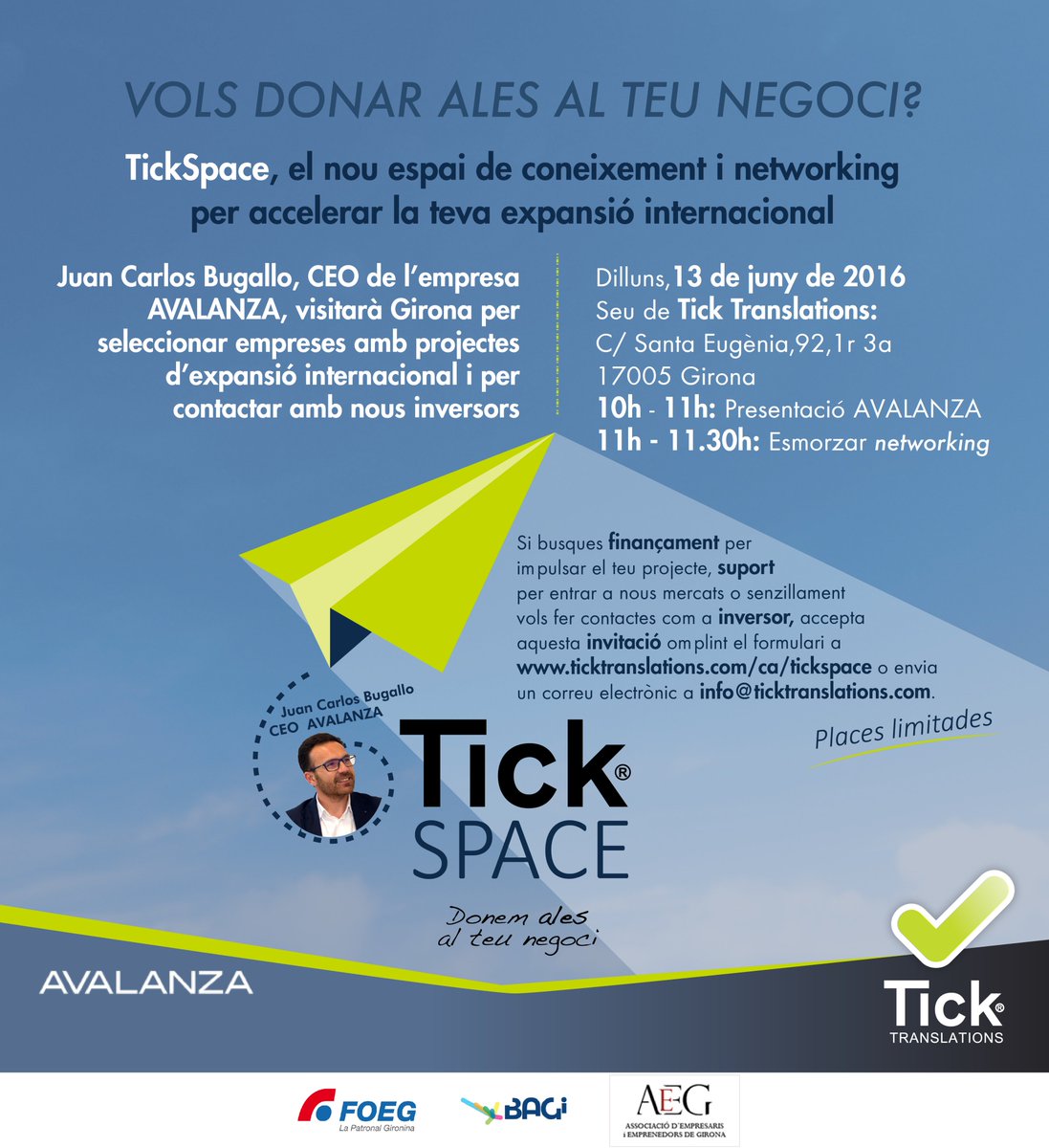Vols donar ales al teu negoci? Vine a #TickSpace ticktranslations.com/ca/tickspace/ #Girona <a href="/laFOEG/">FOEG</a> <a href="/AEEGoficial/">AEEG oficial</a> <a href="/XarxaBagi/">BAGI</a>