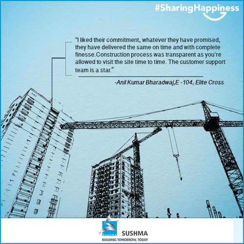 SushmaBuildTech's tweet photo. We always look forward to serve you better! #EliteCross #Testimonials #Sushma #RealEstate #Happiness #Satisfaction https://t.co/gqCWTrdO9N